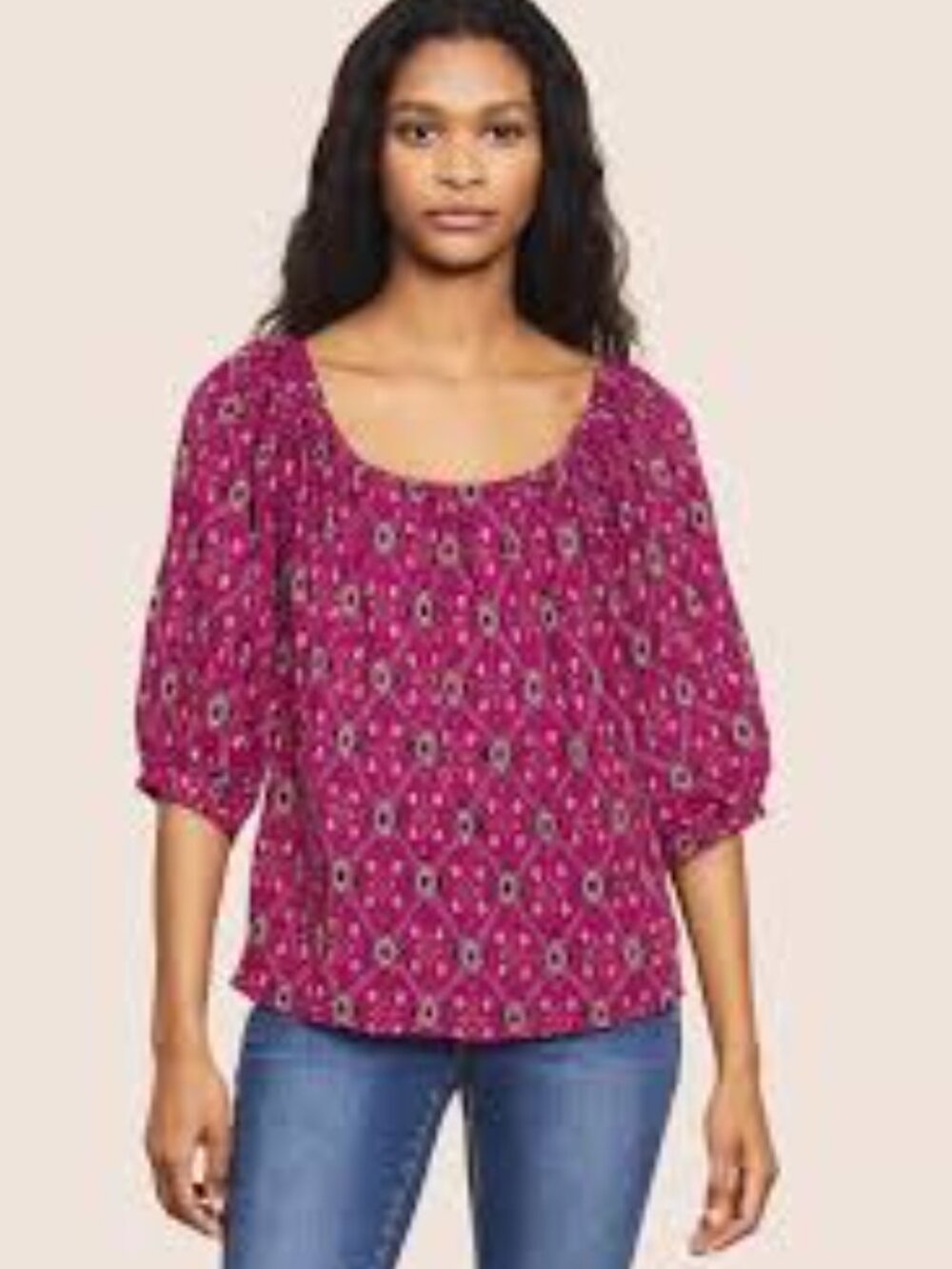 Anthropologie Printed Puff Sleeve Top XS